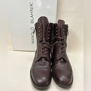 Manolo Blahnik Campchalow Brown Ankle Lace Up Boots